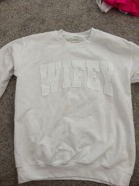 Anthropologie White Crewneck Sweatshirt with Label Detail